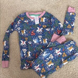 Girls  Unicorn Floral Long Sleeve Pajama Set with Pink Trim